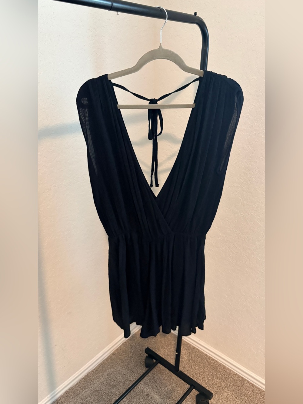 Zenana Outfitters Black Deep V-Neck Romper